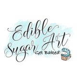 Logo for 'Edible Sugar Art' with a stylized cupcake on a light blue background