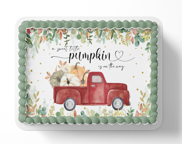 Fall Baby Shower Cake topper pumpkins red pickup truck vintage 