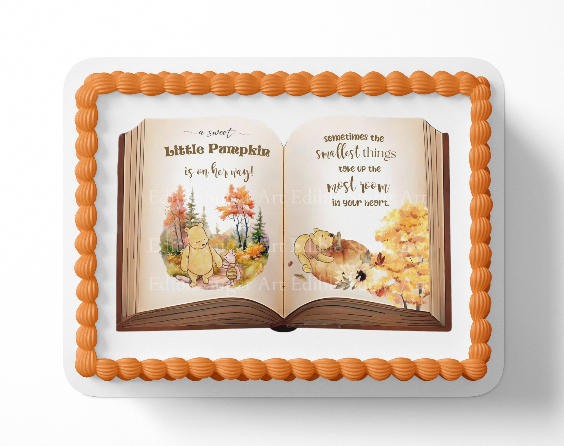 Fall baby SHower, pooh bear baby shower, pumpkin baby shower, pumkin cake topper, fall pooh bear, pumpkin pooh bear, sheet cake topepr