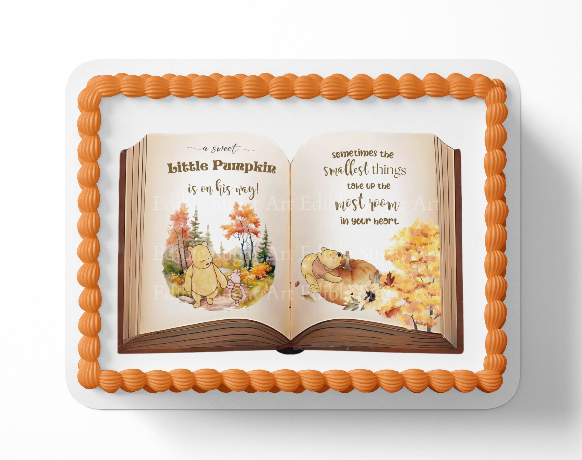 Fall baby SHower, pooh bear baby shower, pumpkin baby shower, pumkin cake topper, fall pooh bear, pumpkin pooh bear, sheet cake topepr