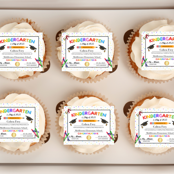 Kindergarten Graduation Diploma Cupcake Toppers
