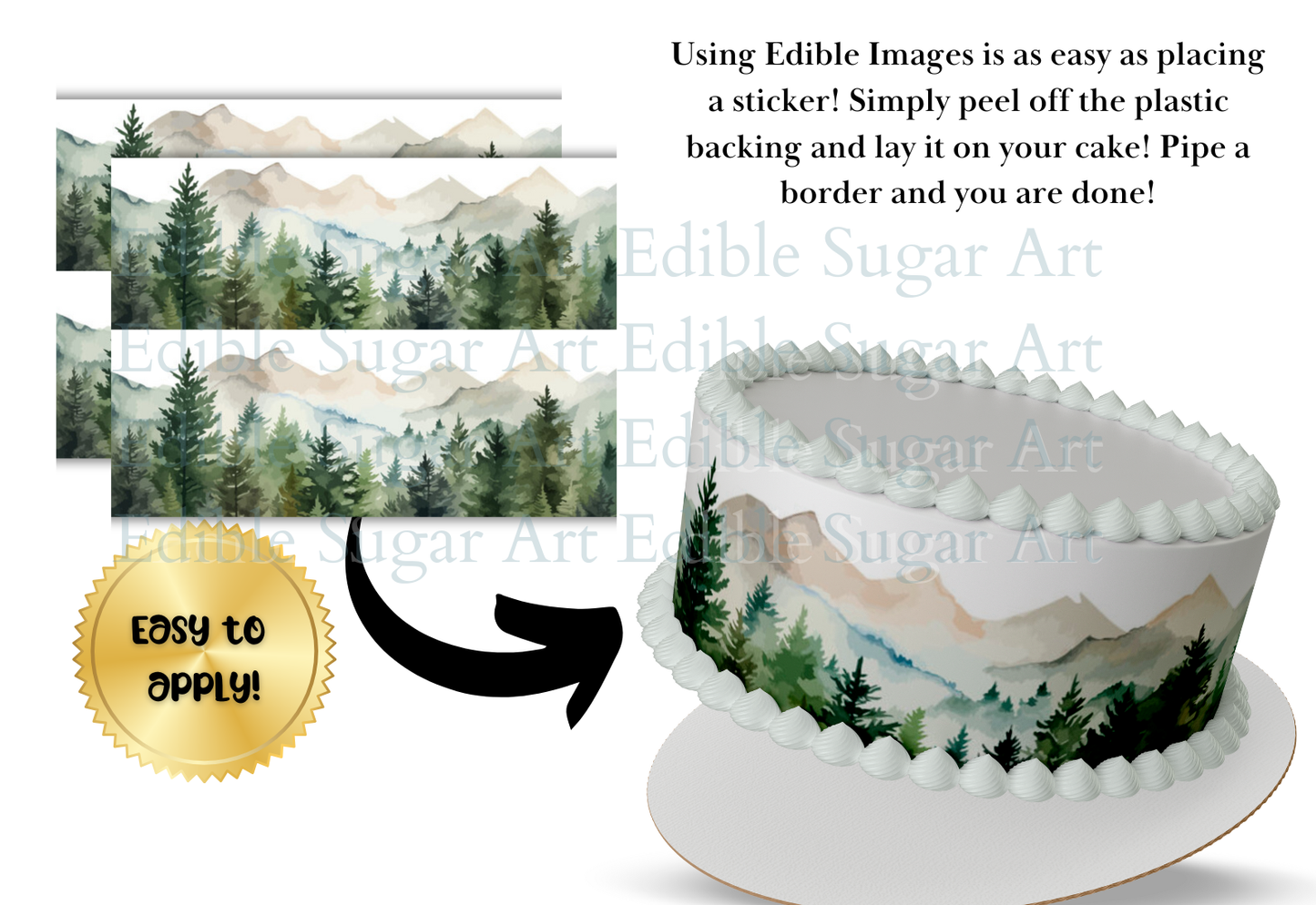 Mountain Cake Wrap, Mountain theme cake, Mountain border, Mountain cake topper
