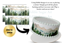 Mountain Cake Wrap, Mountain theme cake, Mountain border, Mountain cake topper