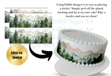 Mountain Cake Wrap, Mountain theme cake, Mountain border, Mountain cake topper