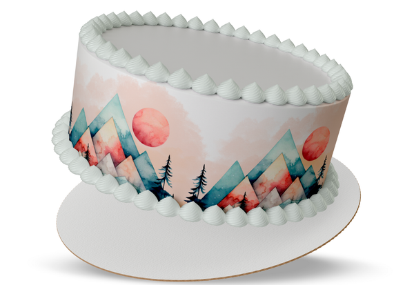 Mountain Cake Wrap, Mountain Border, Mountain Wedding Decorations Mountain Cake Topper