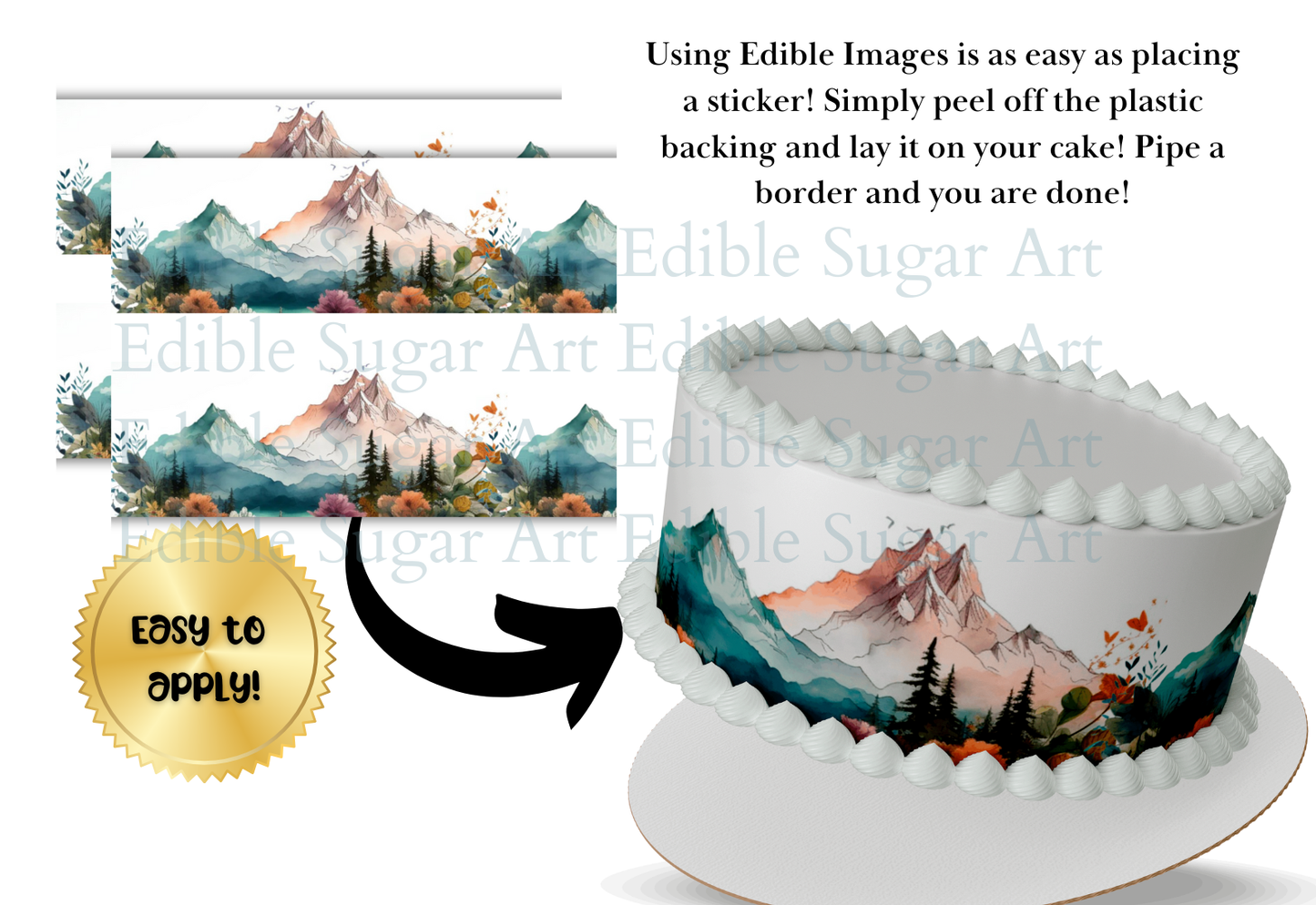Mountain Scenery Wedding Cake Wrap, Mountain Border, Mountain Wedding Decorations