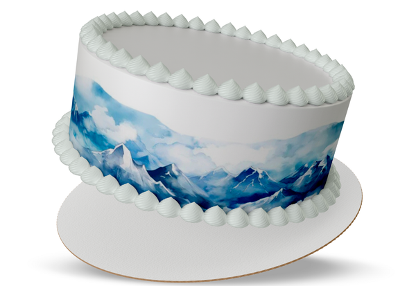 Mountain Cake Wrap, Mountain theme cake, Mountain border, Mountain cake topper