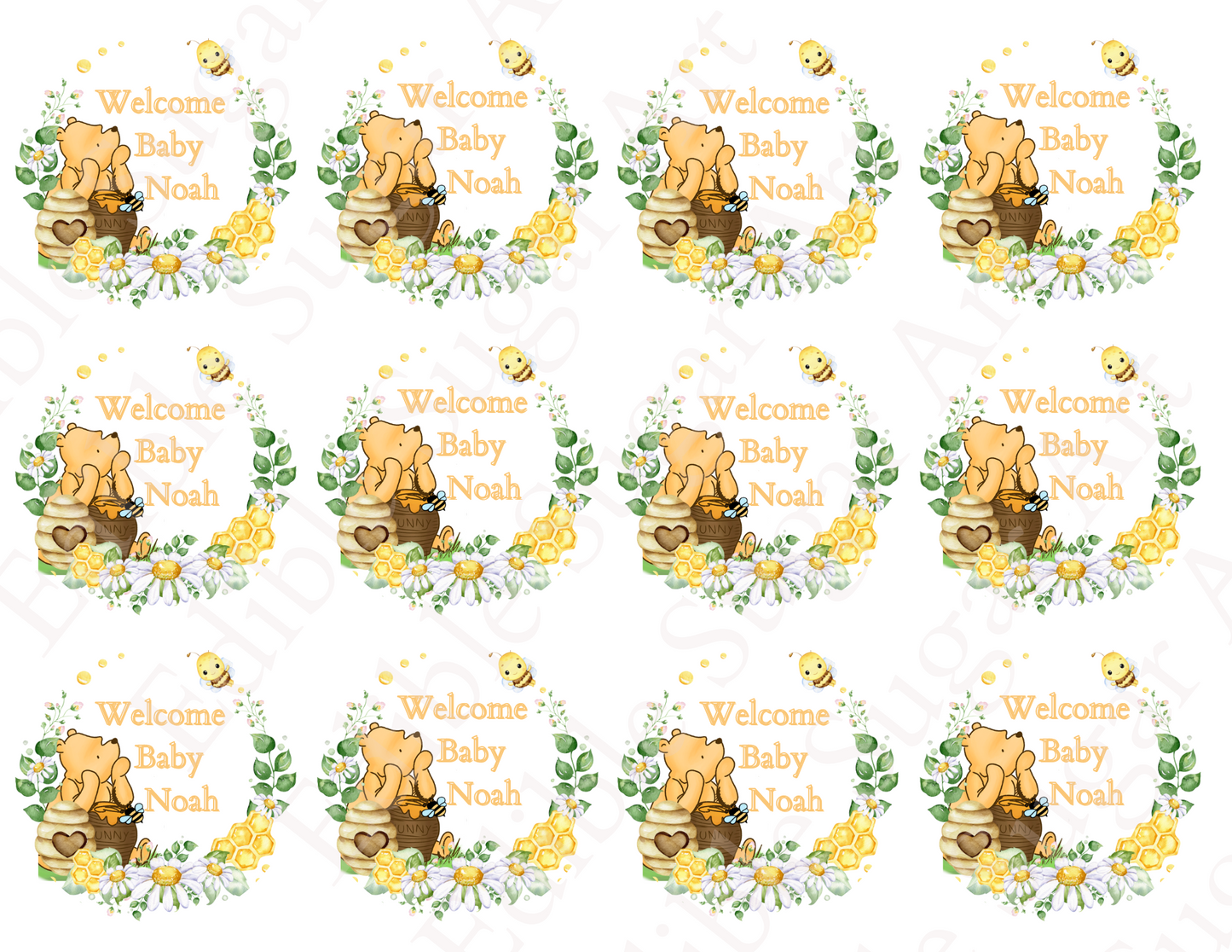 POOH BEAR CUPCAKE Toppers Baby Shower Cupcake toppers Pooh bear baby shower cake Vintage Pooh bear Cupcake toppers Edible Cupcake toppers