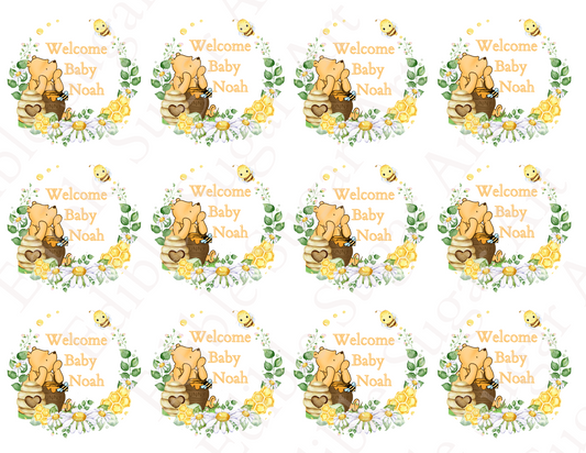 POOH BEAR CUPCAKE Toppers Baby Shower Cupcake toppers Pooh bear baby shower cake Vintage Pooh bear Cupcake toppers Edible Cupcake toppers