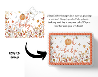 Edible image for a cake with 'Oh Baby' text and pumpkin design, featuring a white background.