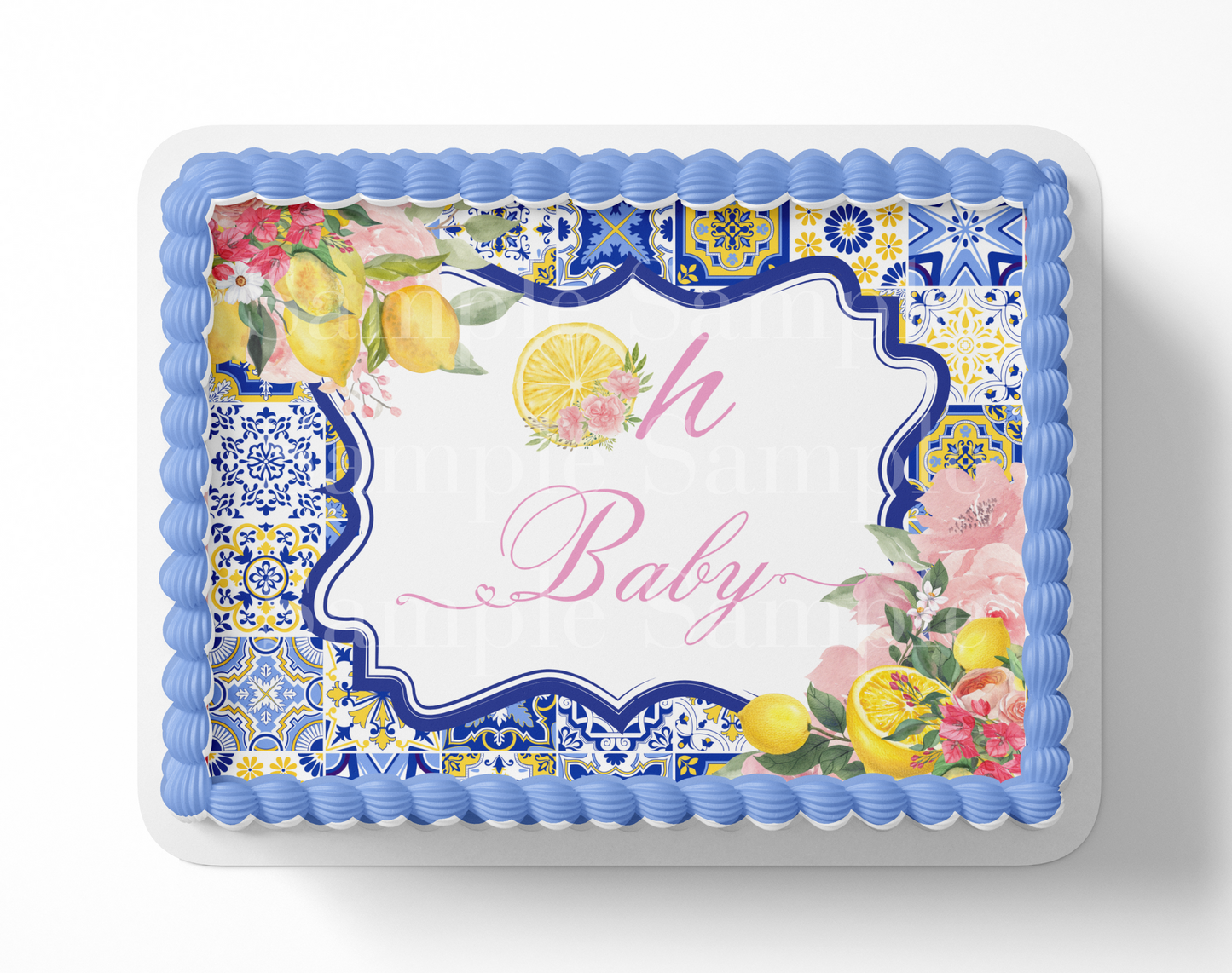 Oh Baby Lemon Mediterranean Tile Baby Shower Cake Topper