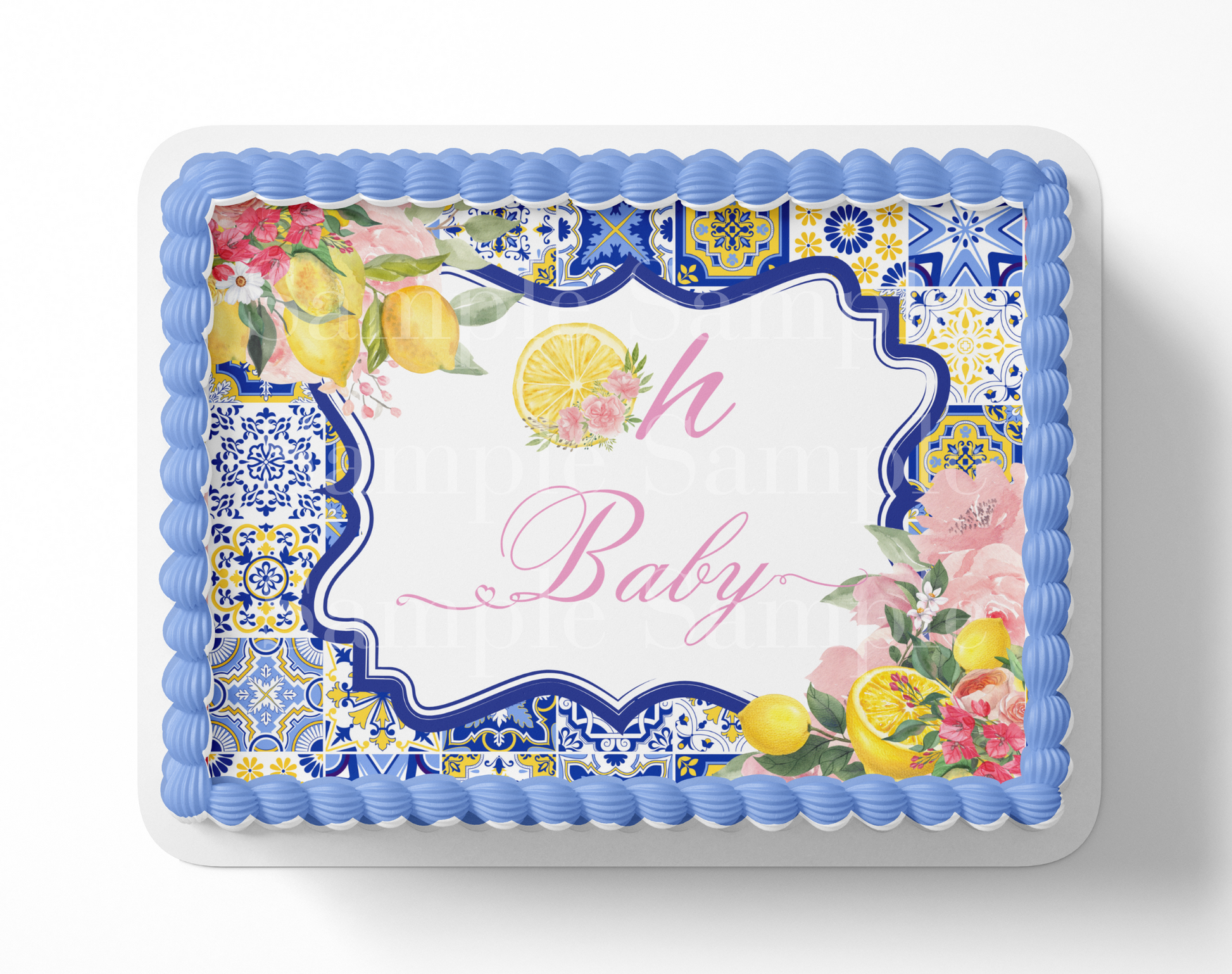Oh Baby Lemon Mediterranean Tile Baby Shower Cake Topper
