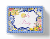 Oh Baby Lemon Mediterranean Tile Baby Shower Cake Topper