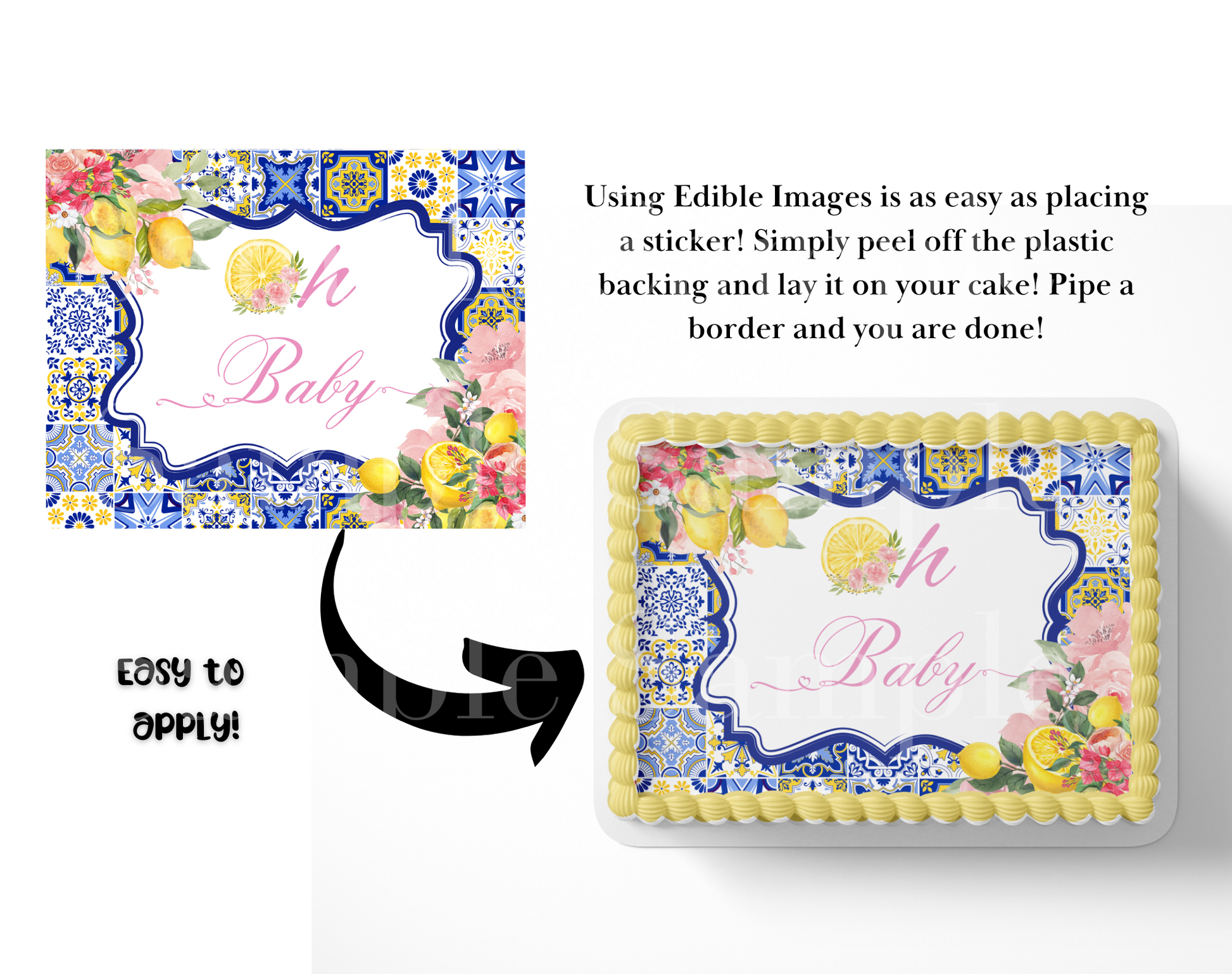 Oh Baby Lemon Mediterranean Tile Baby Shower Cake Topper