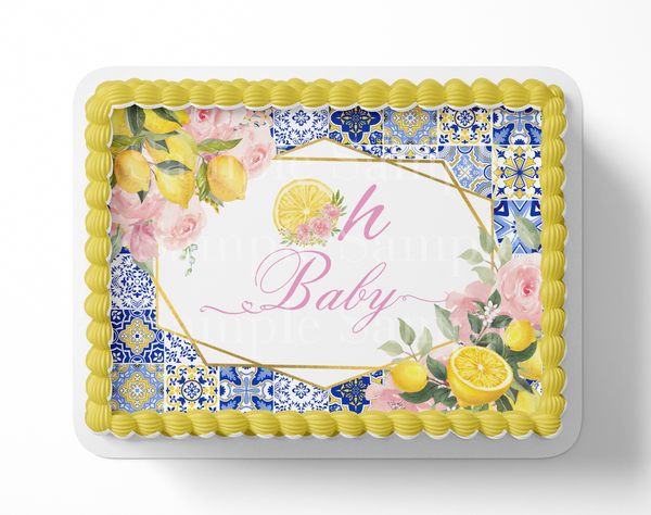 Oh Baby Lemon Mediterranean Tile Baby Shower Cake Topper
