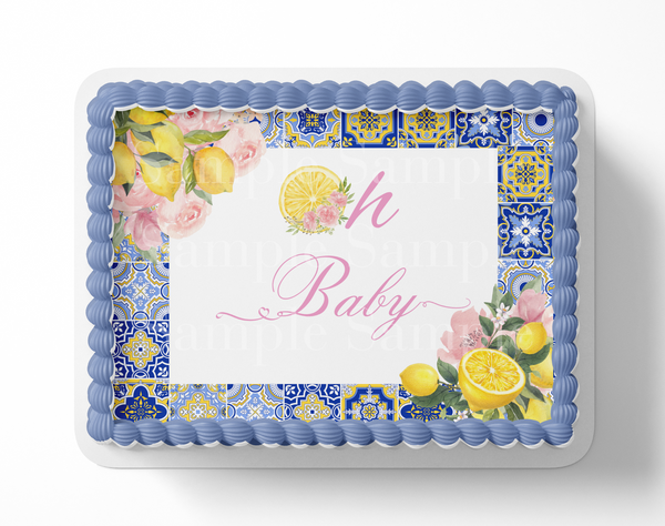 Oh Baby Lemon Mediterranean Tile Baby Shower Cake Topper