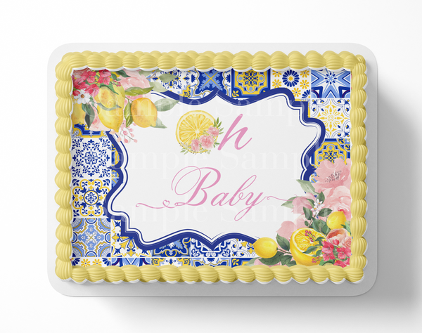 Oh Baby Lemon Mediterranean Tile Baby Shower Cake Topper