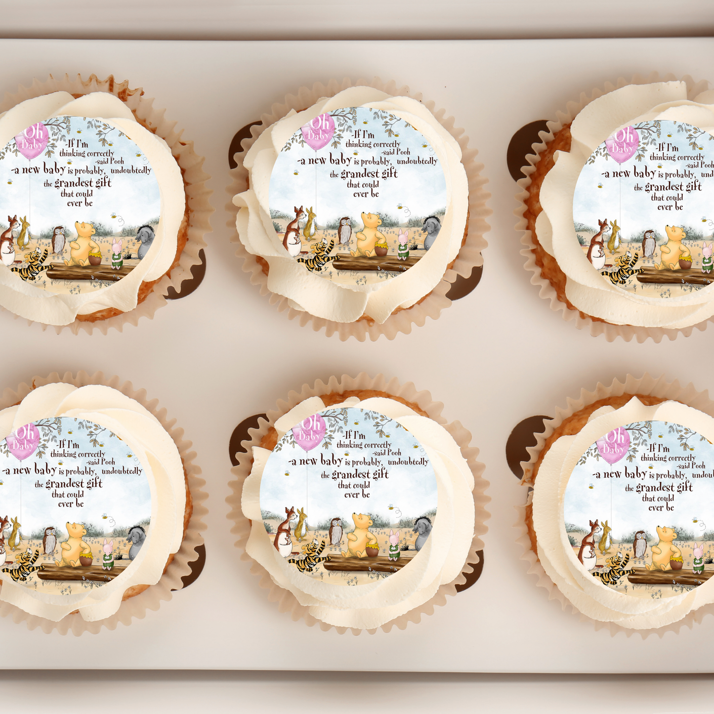 Pooh Bear Baby Shower Cupcake Toppers