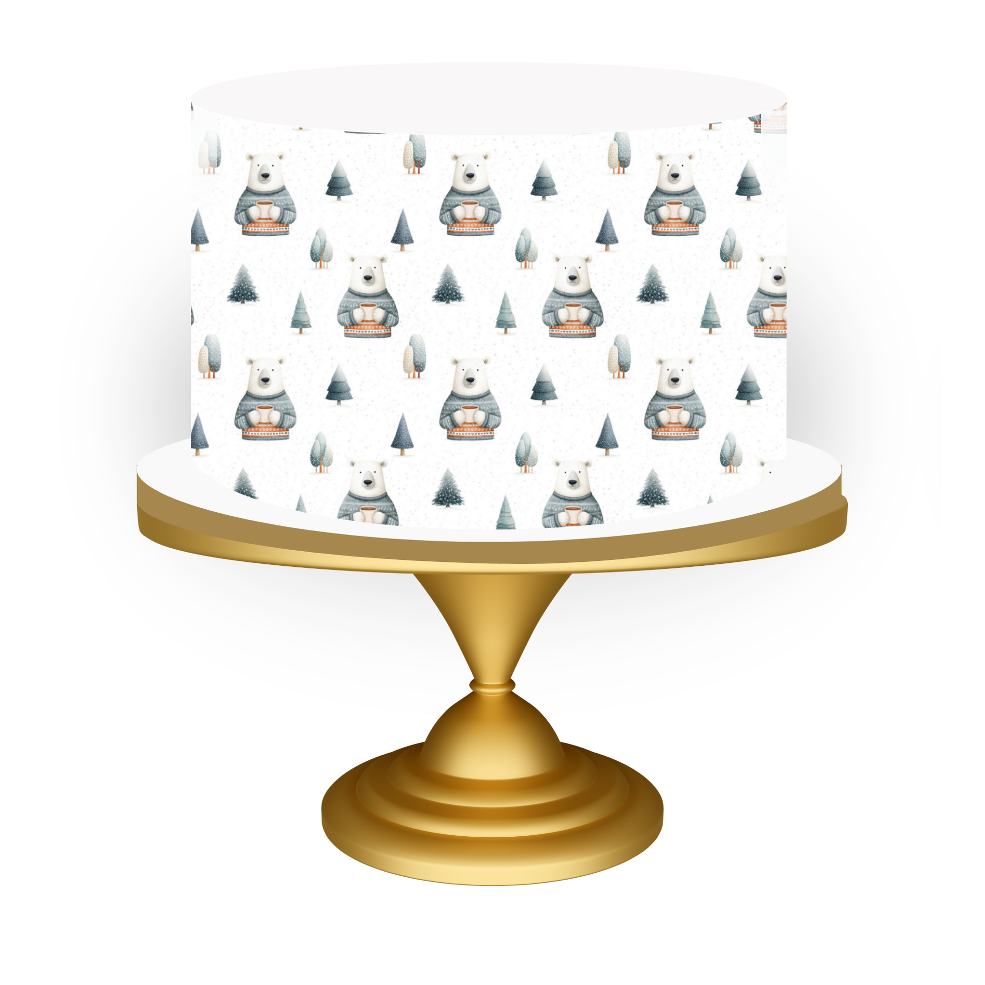 Decorative cake with Polar Bear pattern on a white background