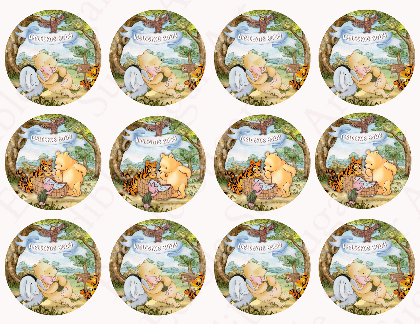 POOH BEAR CUPCAKE Toppers Baby Shower Cupcake toppers Pooh bear baby shower cake Vintage Pooh bear Cupcake toppers Edible Cupcake toppers