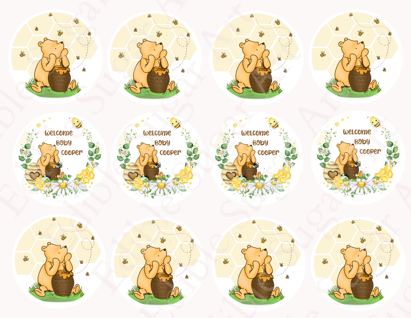 POOH BEAR CUPCAKE Toppers Baby Shower Cupcake toppers Pooh bear baby shower cake Vintage Pooh bear Cupcake toppers Edible Cupcake toppers