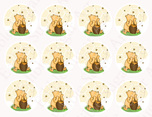 POOH BEAR CUPCAKE Toppers Baby Shower Cupcake toppers Pooh bear baby shower cake Vintage Pooh bear Cupcake toppers Edible Cupcake toppers