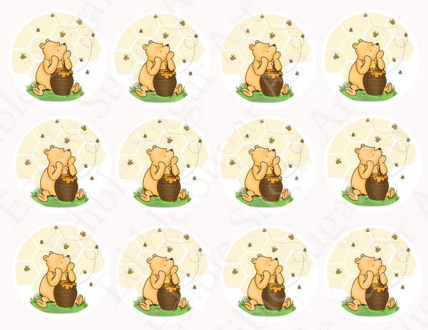 POOH BEAR CUPCAKE Toppers Baby Shower Cupcake toppers Pooh bear baby shower cake Vintage Pooh bear Cupcake toppers Edible Cupcake toppers
