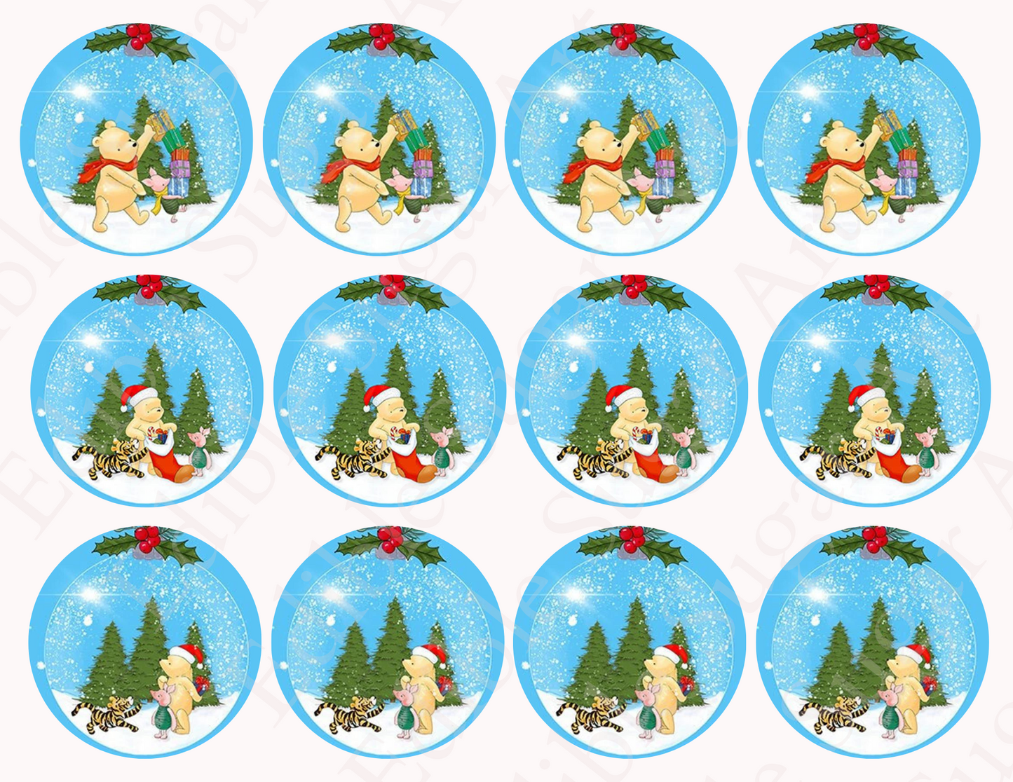 CHRISTMAS POOH BEAR CUPCAKE Toppers Baby Shower Cupcake toppers Pooh bear baby shower cake Vintage Pooh bear Cupcake toppers Edible Cupcake toppers