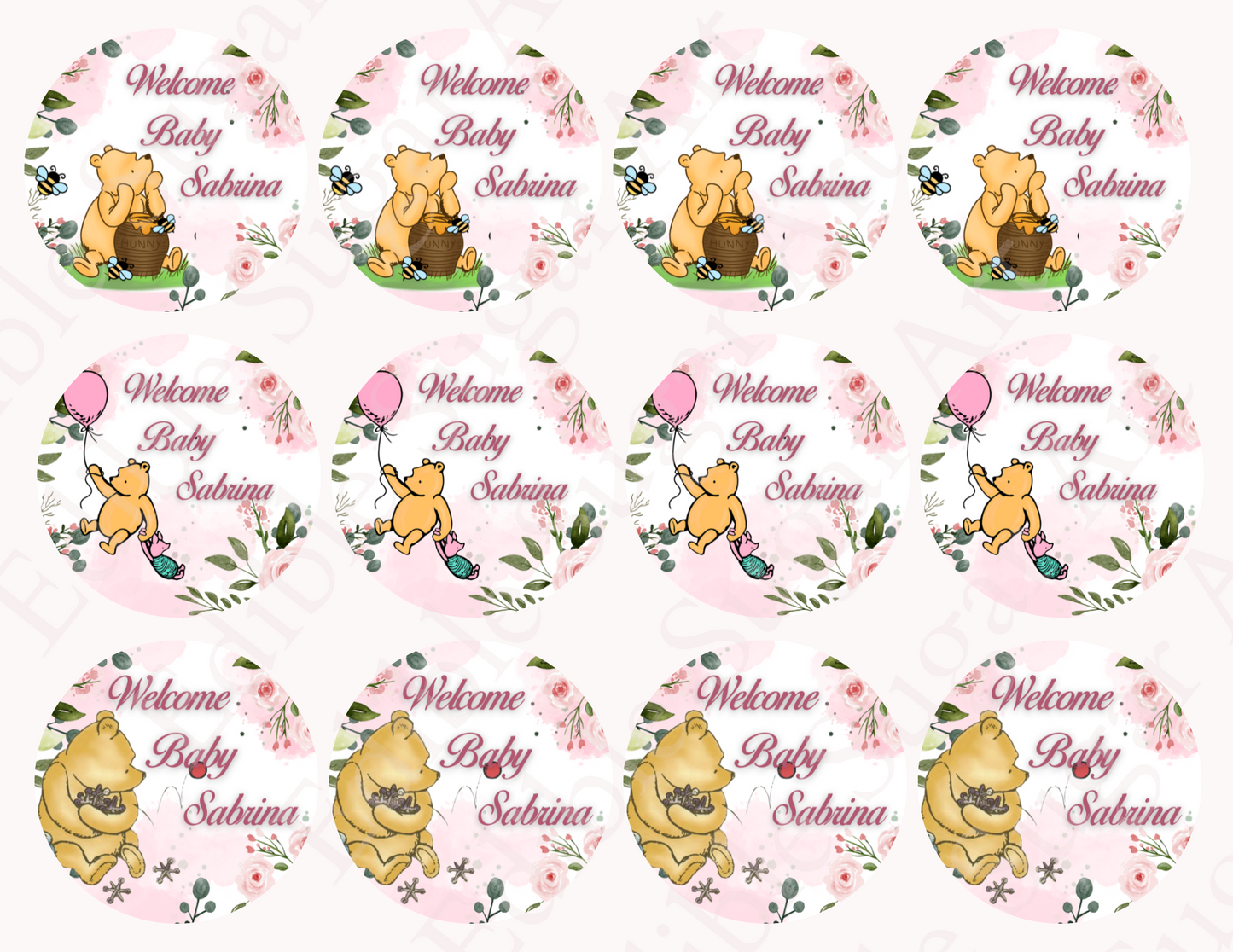 POOH BEAR CUPCAKE Toppers Baby Shower Cupcake toppers Pooh bear baby shower cake Vintage Pooh bear Cupcake toppers Edible Cupcake toppers