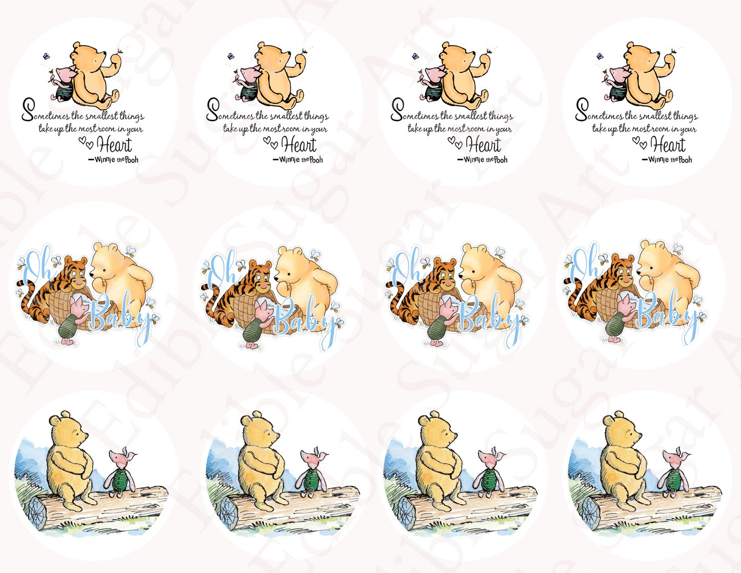 POOH BEAR CUPCAKE Toppers Baby Shower Cupcake toppers Pooh bear baby shower cake Vintage Pooh bear Cupcake toppers Edible Cupcake toppers