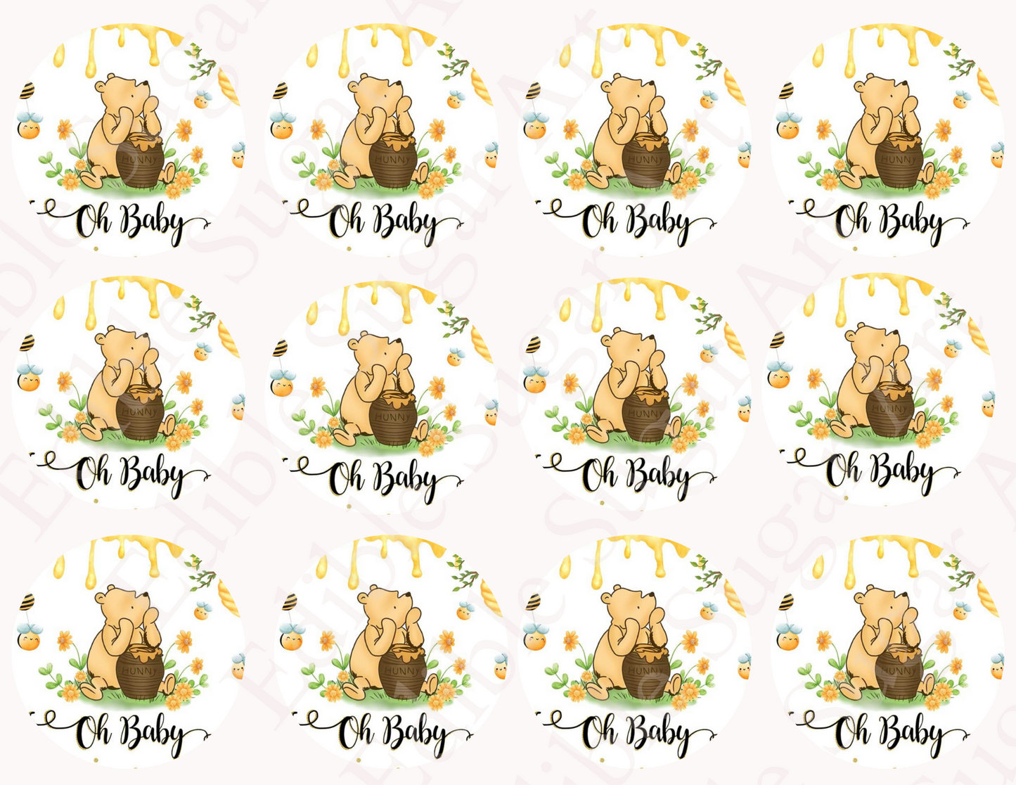 POOH BEAR CUPCAKE Toppers Baby Shower Cupcake toppers Pooh bear baby shower cake Vintage Pooh bear Cupcake toppers Edible Cupcake toppers