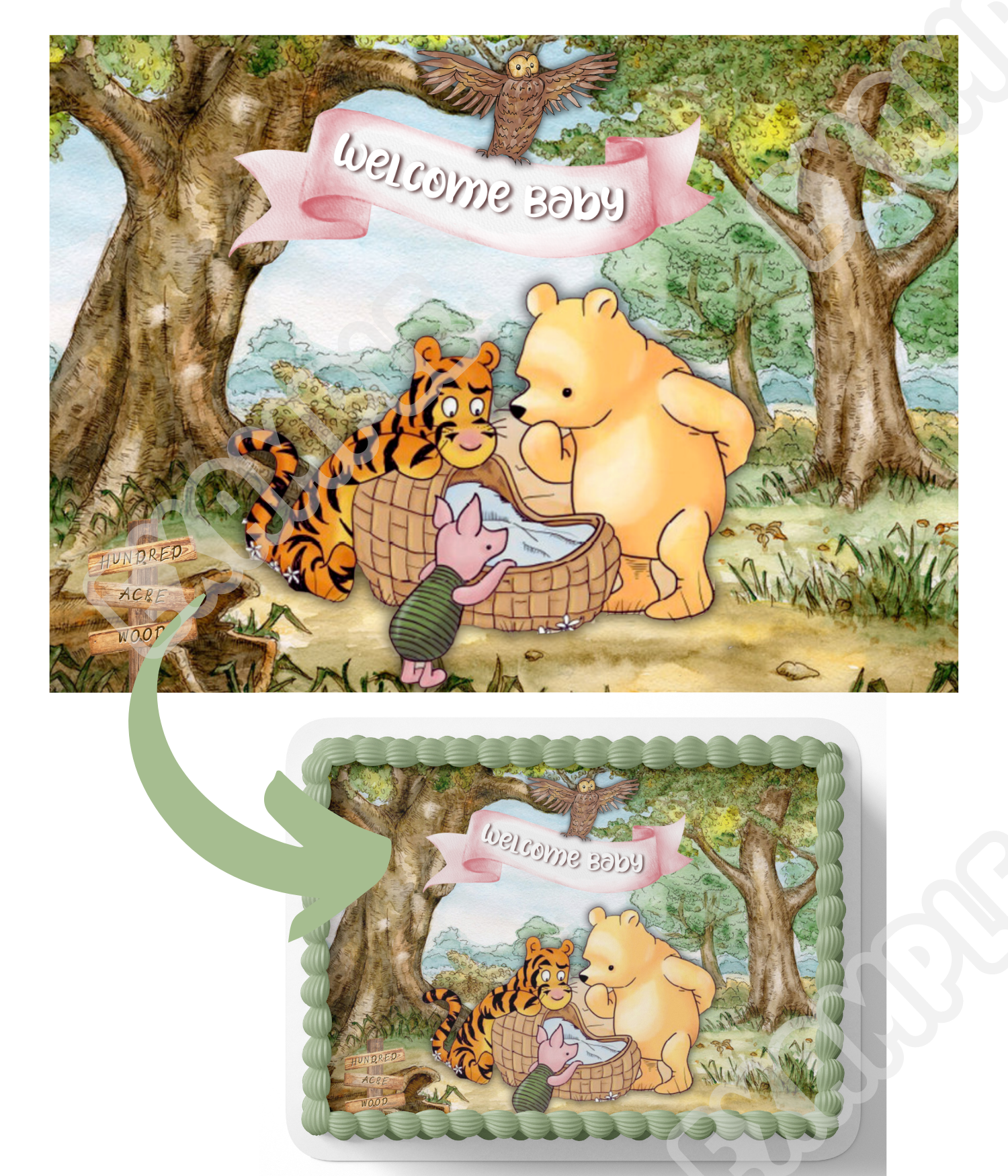 Pooh Bear Baby SHower CAke Topper, Pooh Bear Cake Topper, Sheet Cake decorations