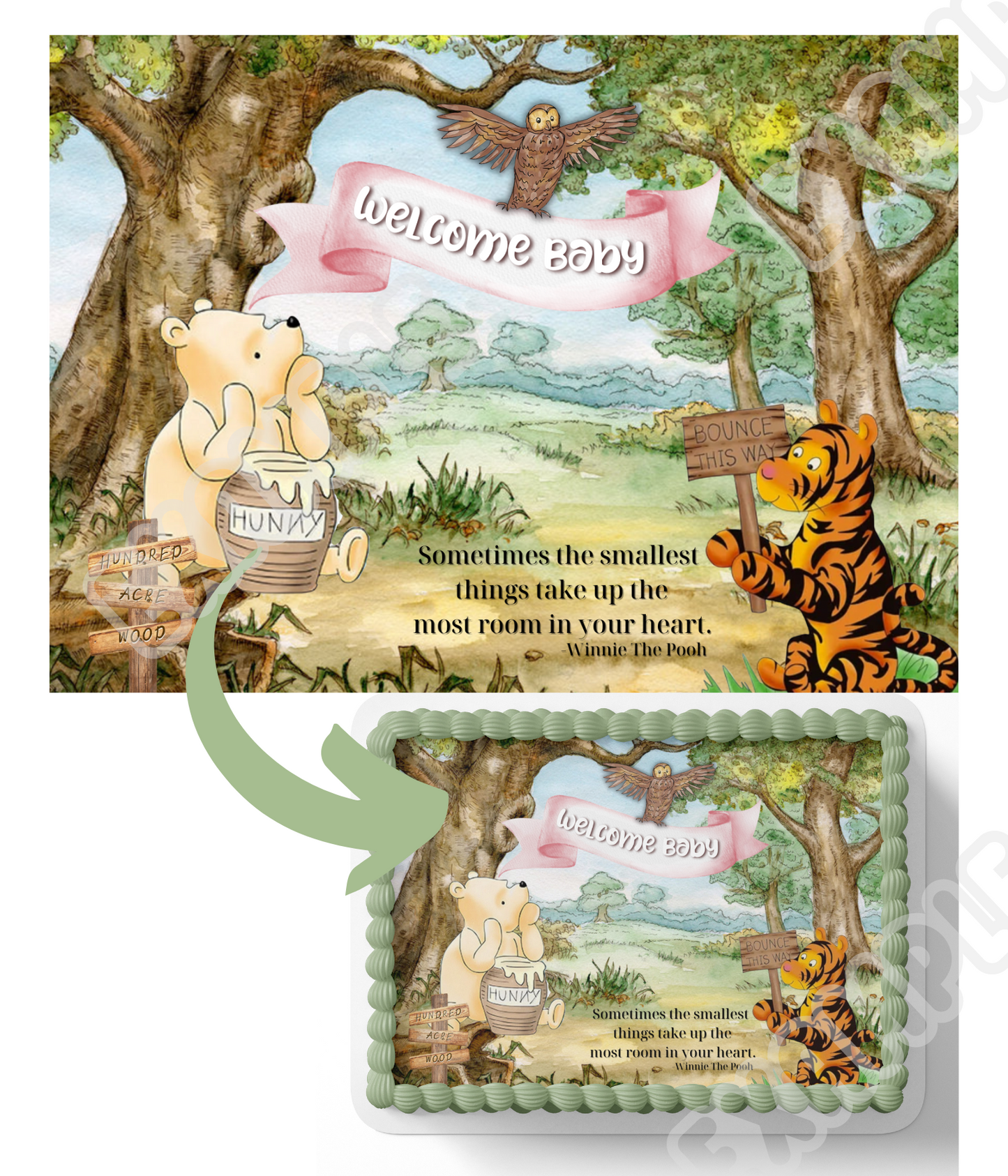 Pooh Bear Baby SHower CAke Topper, Pooh Bear Cake Topper, Sheet Cake decorations