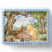 Pooh Bear Baby SHower CAke Topper, Pooh Bear Cake Topper, Sheet Cake decorations