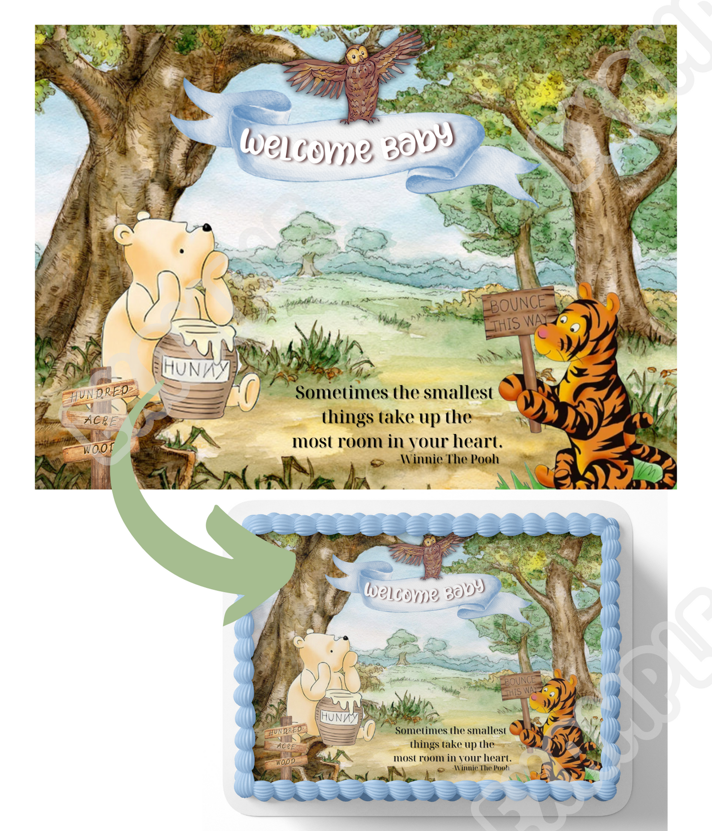 Pooh Bear Baby SHower CAke Topper, Pooh Bear Cake Topper, Sheet Cake decorations