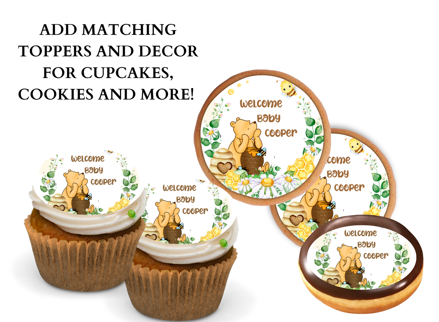 POOH BEAR CUPCAKE Toppers Baby Shower Cupcake toppers Pooh bear baby shower cake Vintage Pooh bear Cupcake toppers Edible Cupcake toppers
