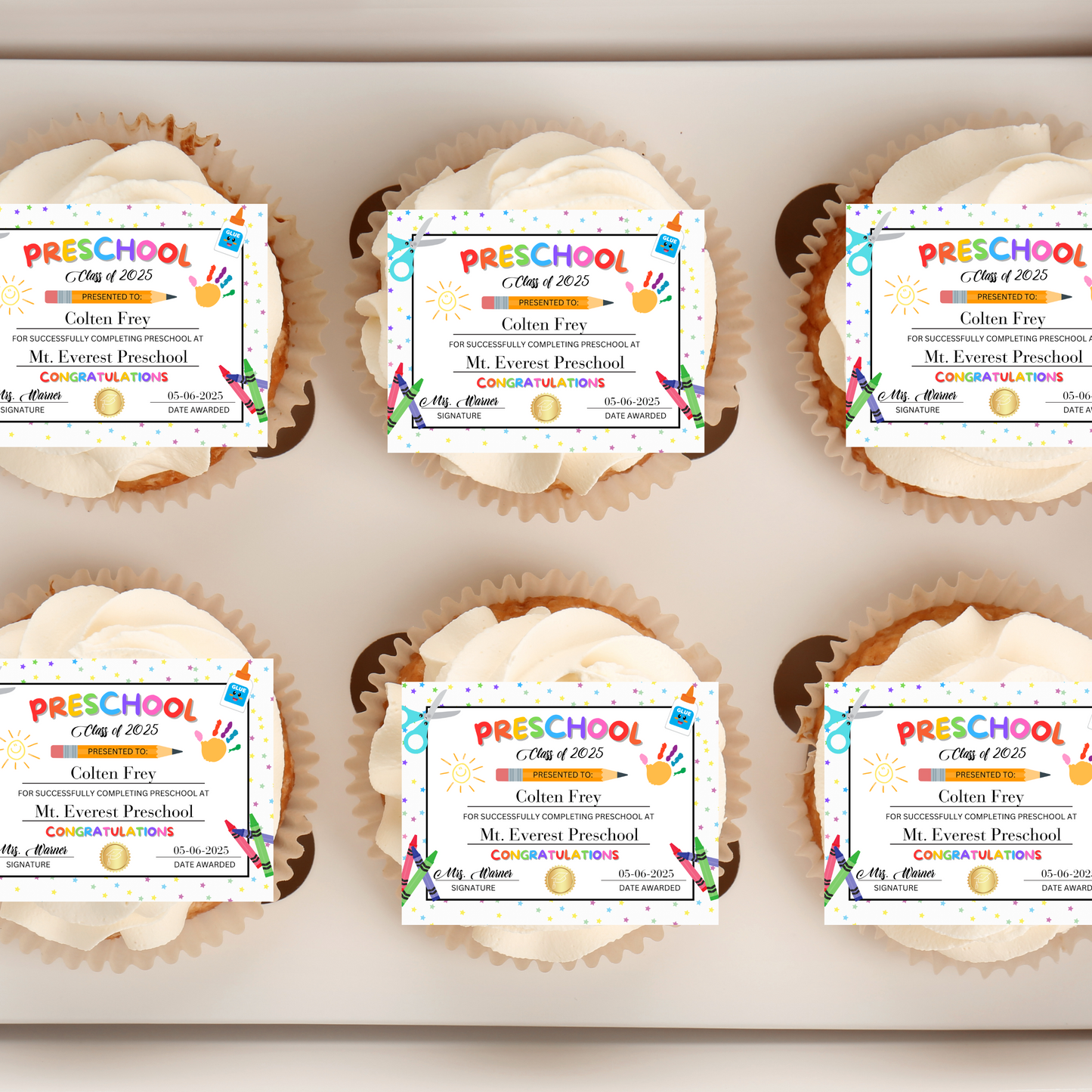 Preschool Graduation Diploma Cupcake Toppers