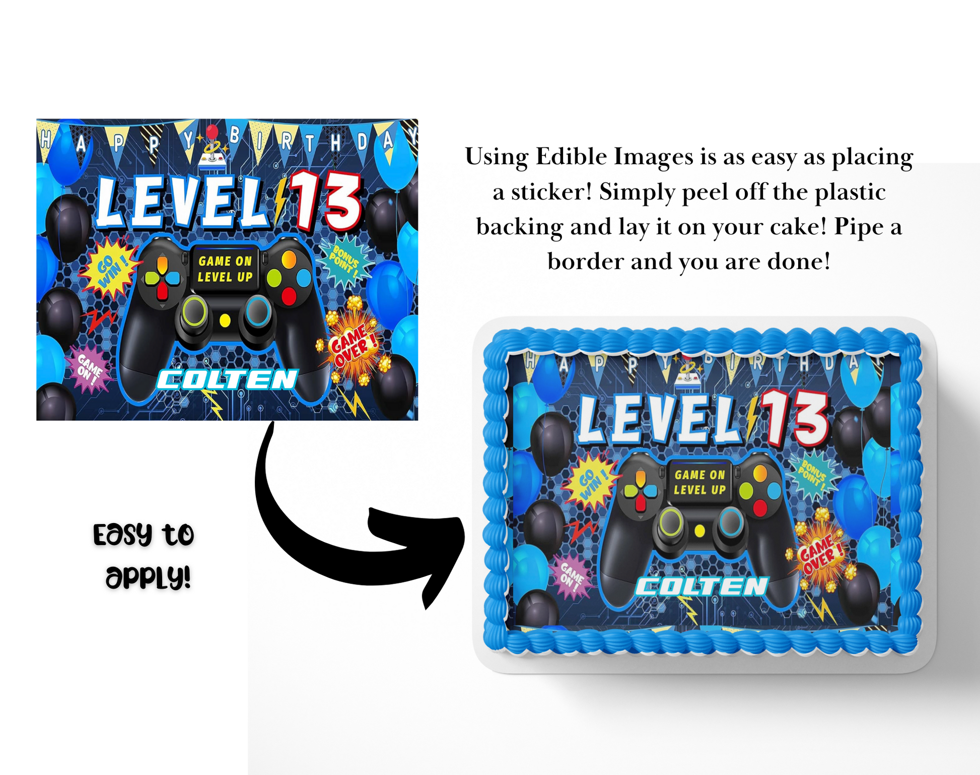 Video Game Cake topper, gamer cake topper, level up
