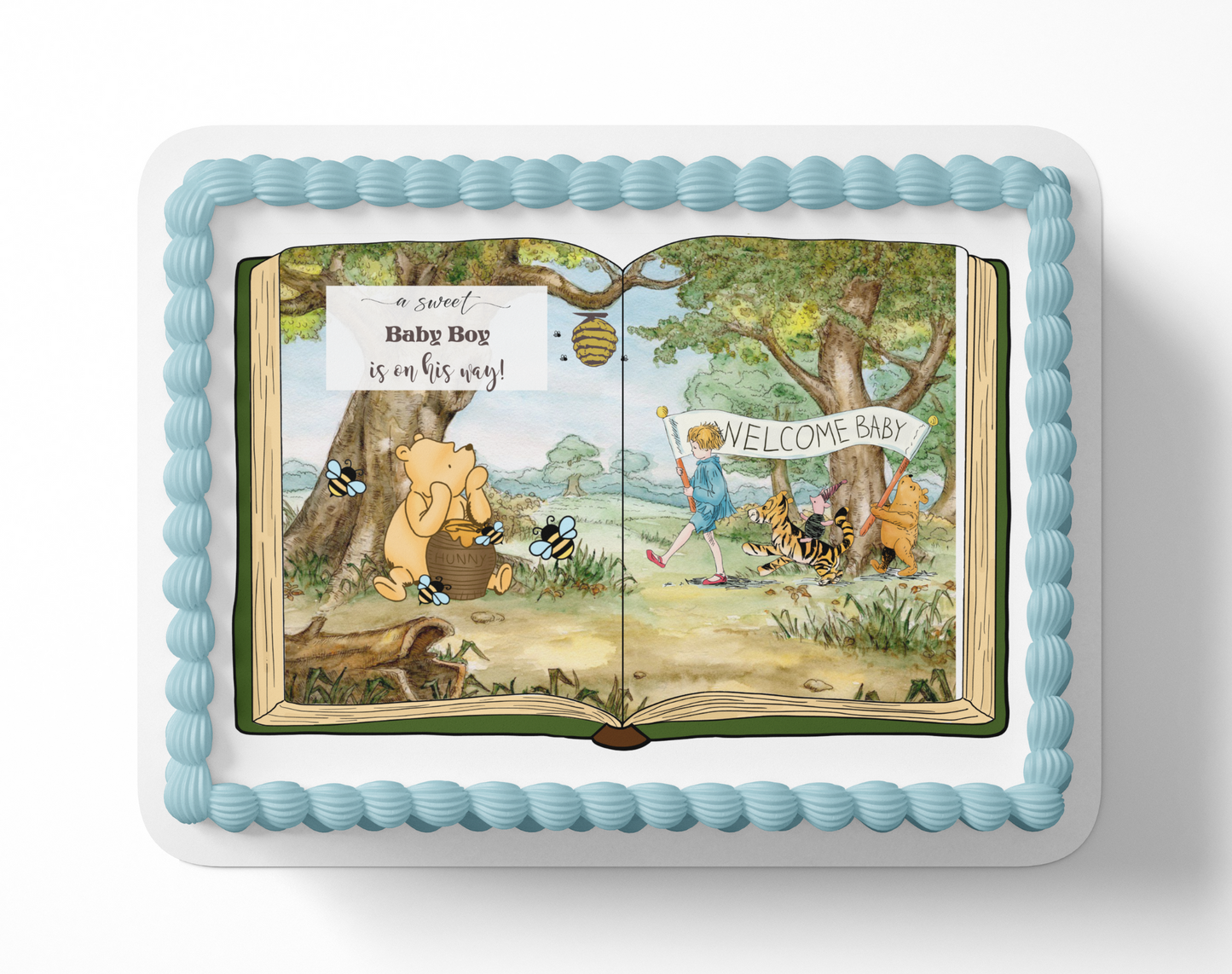 a sweet baby boy is on his way pooh bear baby shower cake topper