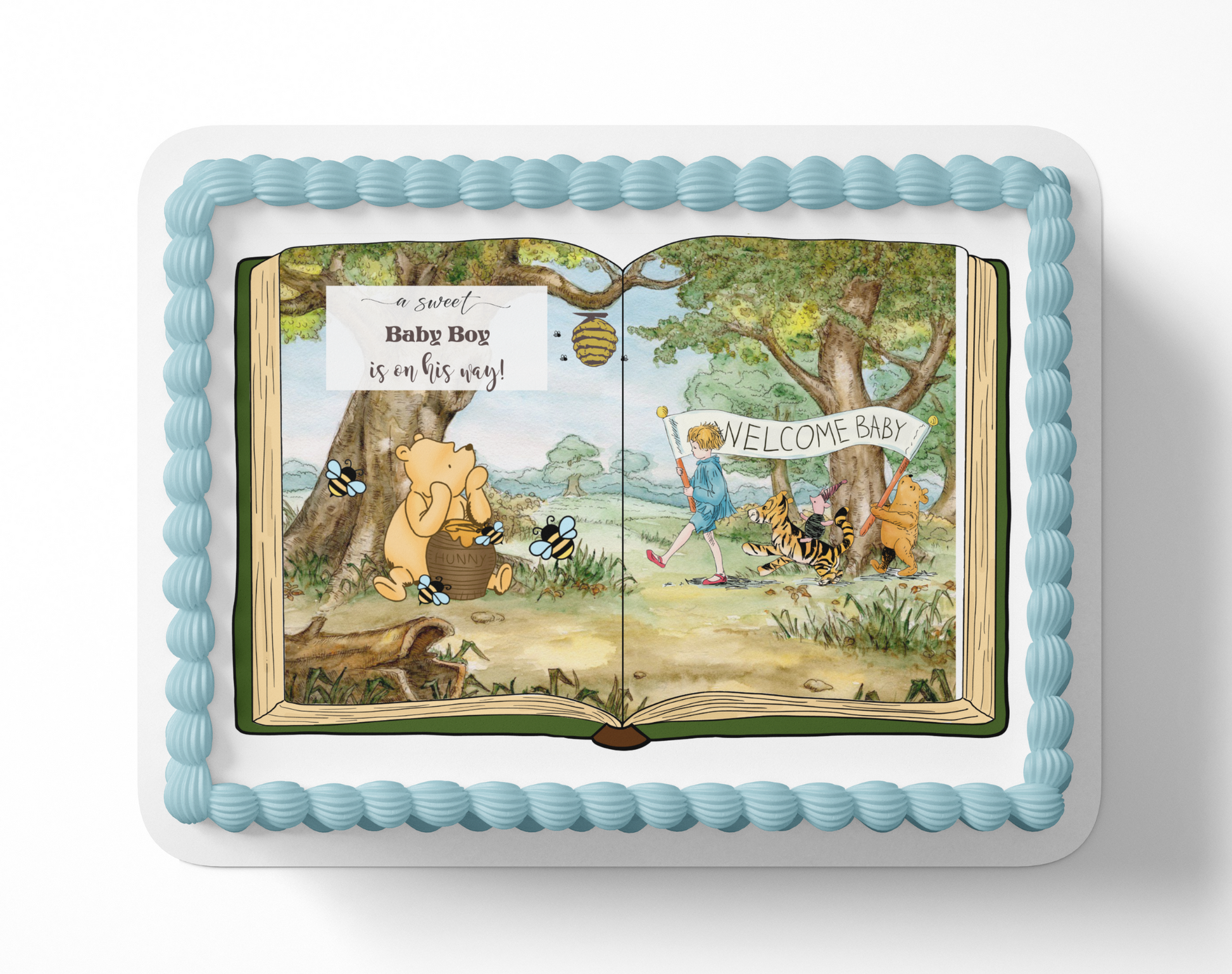 a sweet baby boy is on his way pooh bear baby shower cake topper