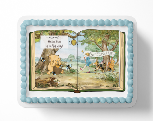 a sweet baby boy is on his way pooh bear baby shower cake topper