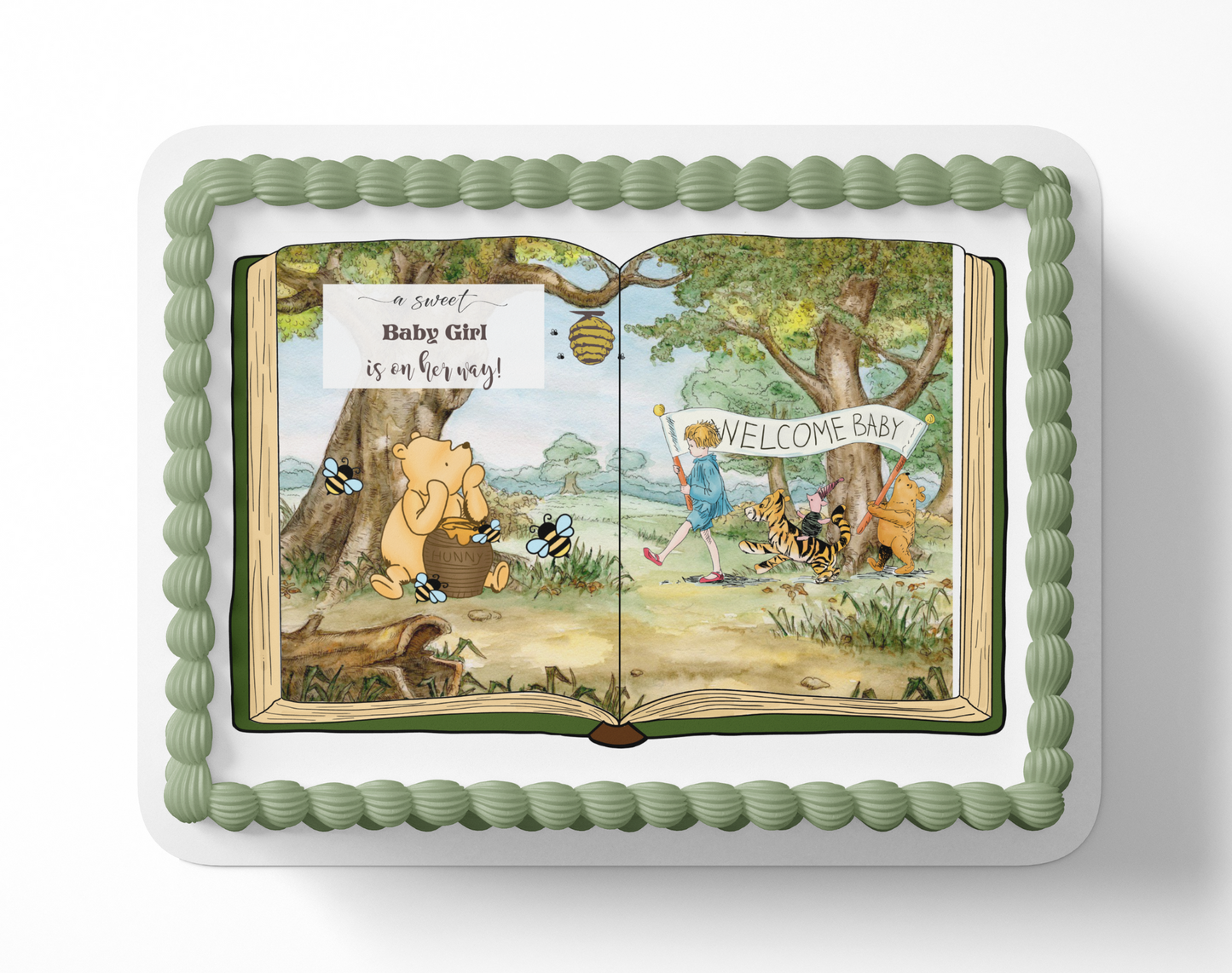 a sweet baby girl is on her way pooh bear baby shower cake topper