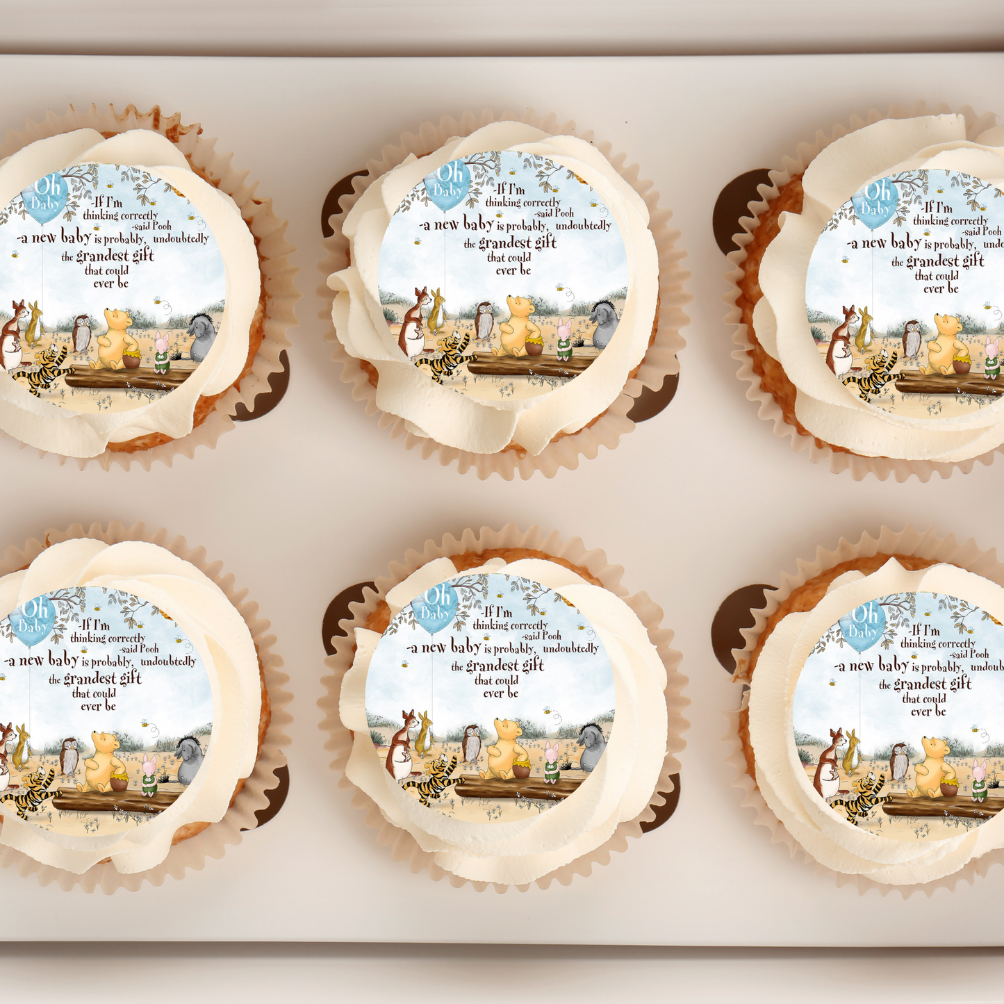 Pooh Bear Baby Shower Cupcake Toppers