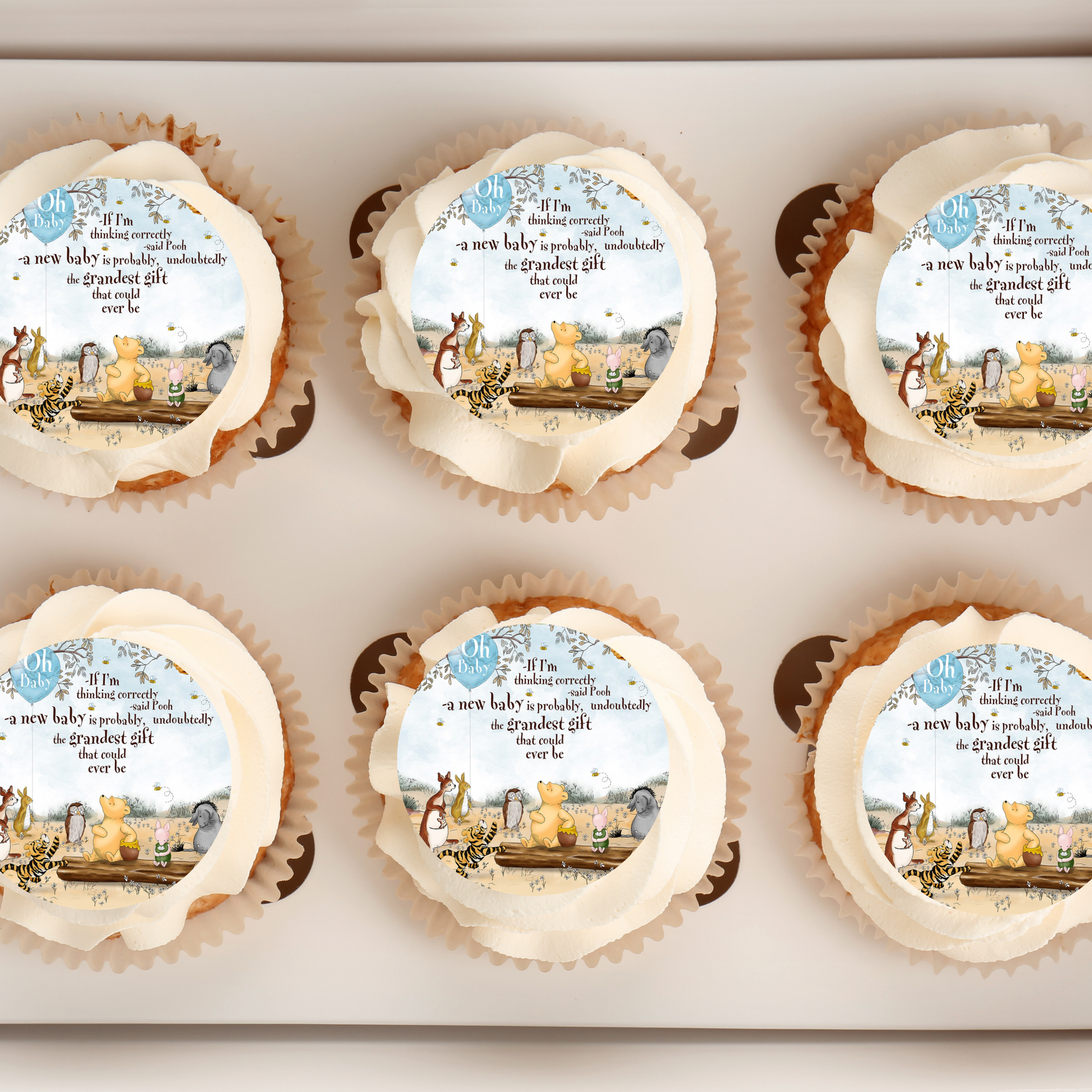 Pooh Bear Baby Shower Cupcake Toppers
