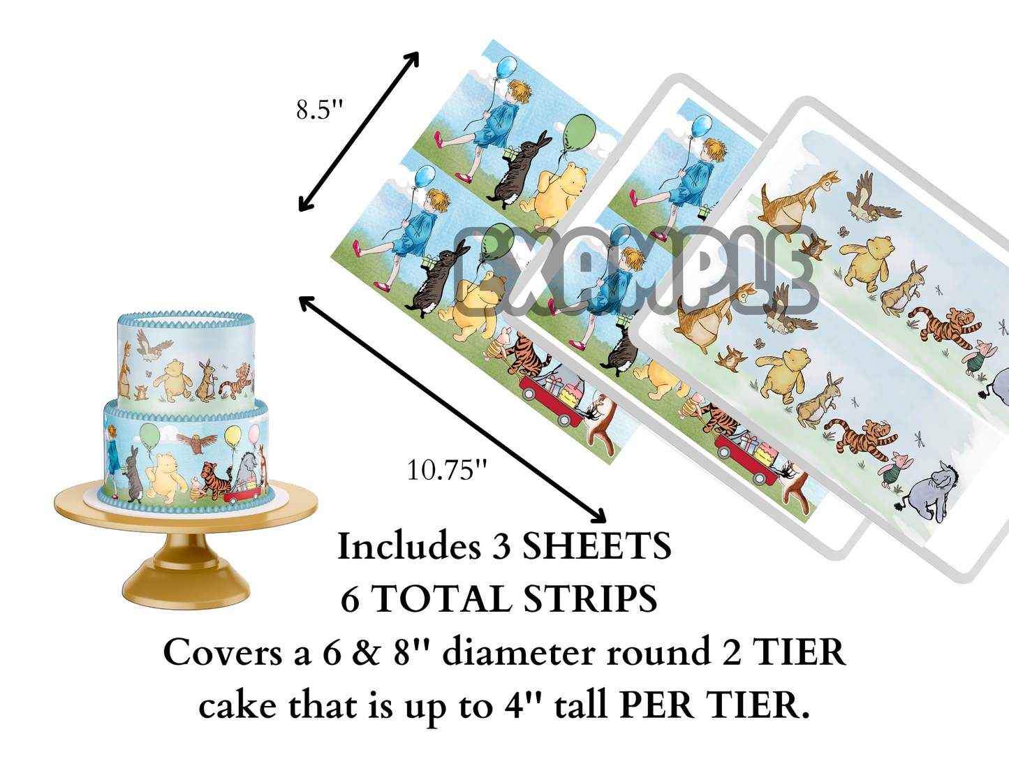 Pooh Bear Cake Wrap | Edible Icing Sheet for Baby Shower Cake