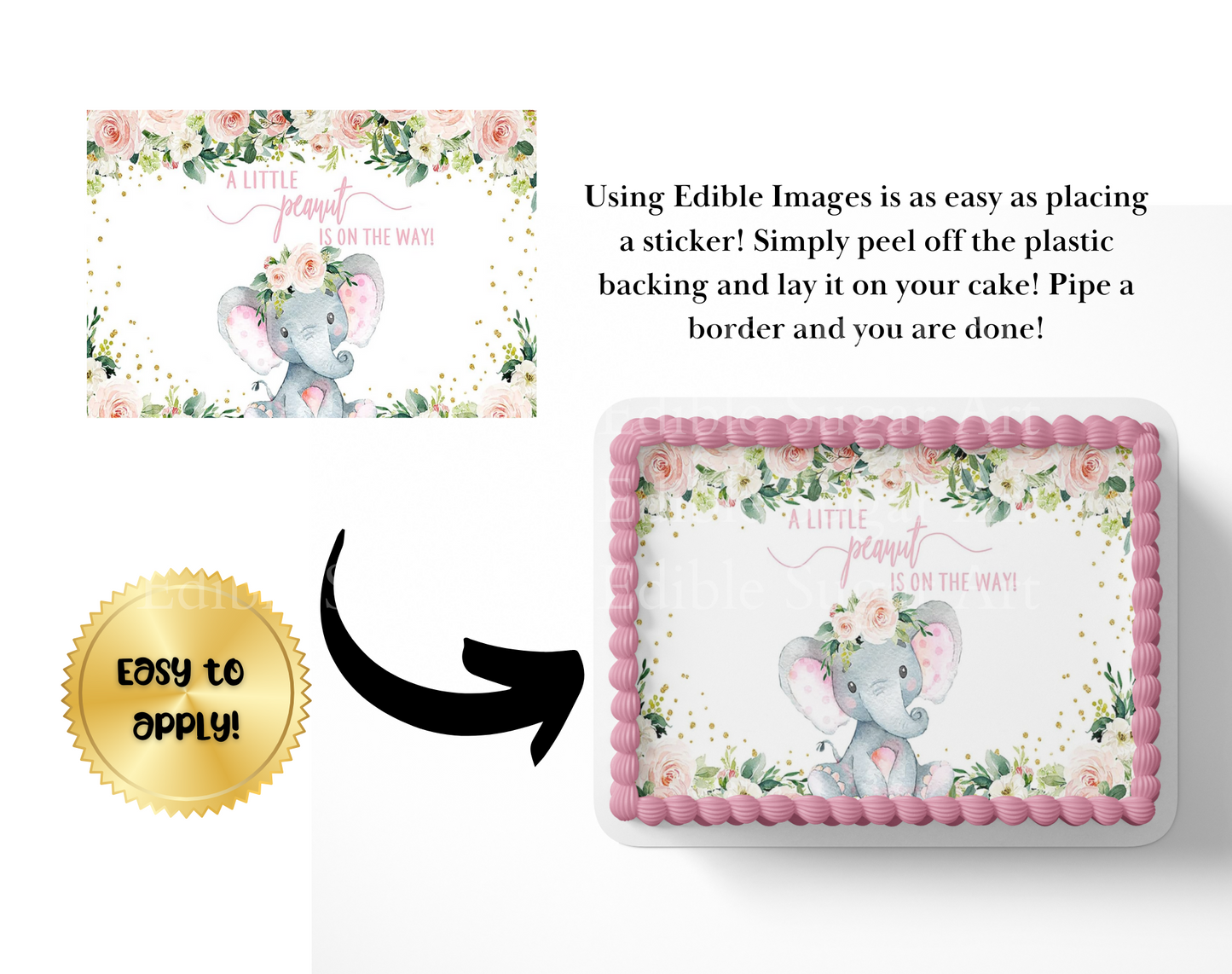 Elephant Baby Shower&nbsp;Sheet Cake Topper Edible Image