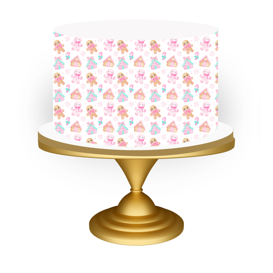 pink gingerbread house cake topper cake wrap