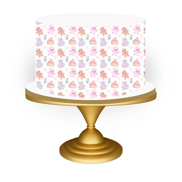 pink gingerbread house cake topper cake wrap