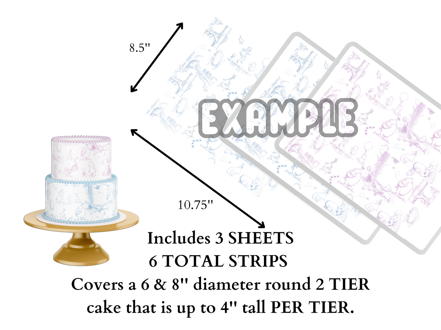 Classic Pooh Baby Toile Shower Cake Wrap |Edible Image | Custom Sheet