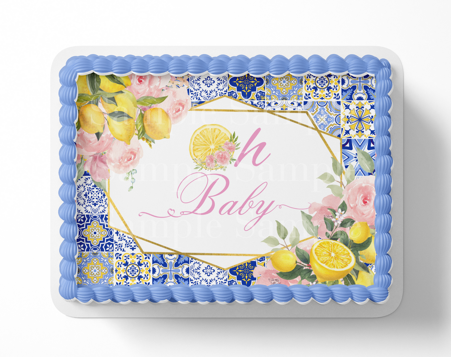 Oh Baby Lemon Mediterranean Tile Baby Shower Cake Topper